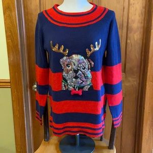 Pug Ugly Christmas Sweater Sz M - image 1